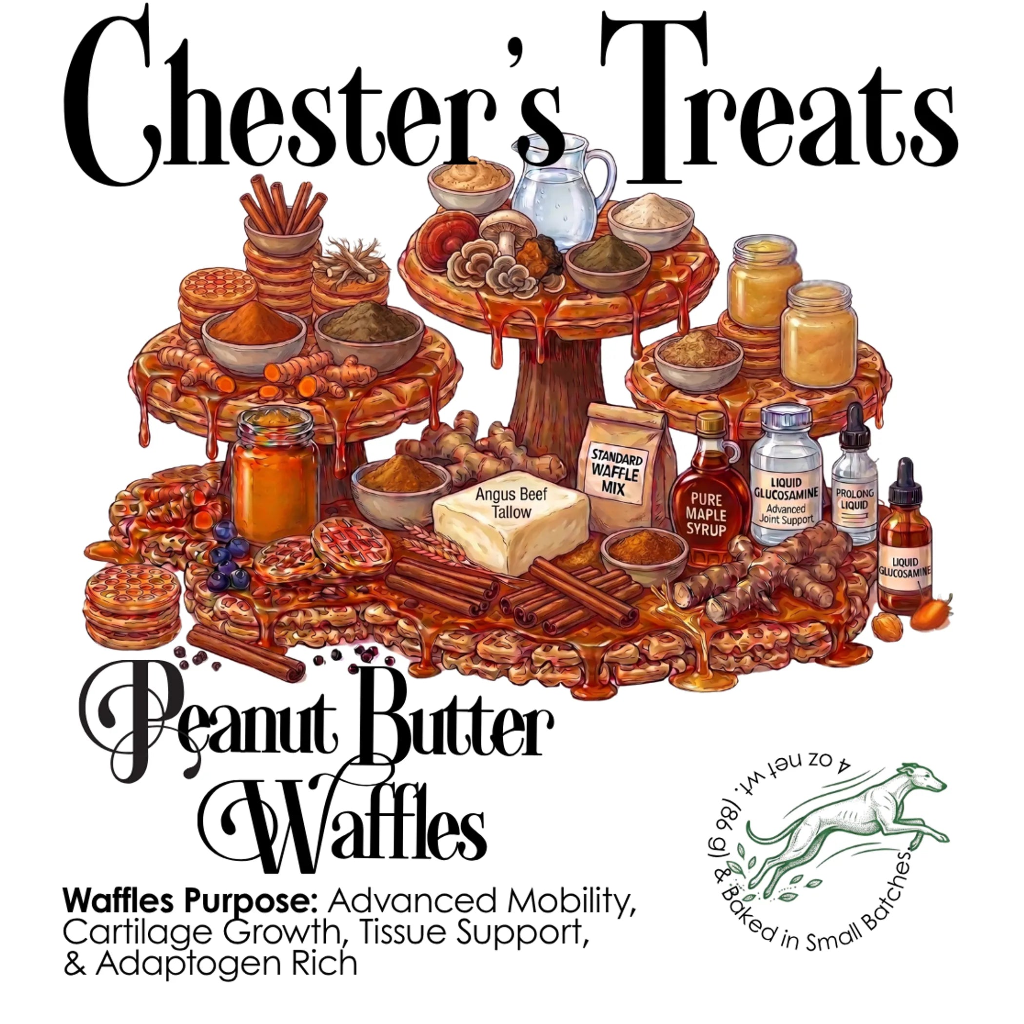 Chester Peanut Butter Waffle Dog Treats with Glucosamine