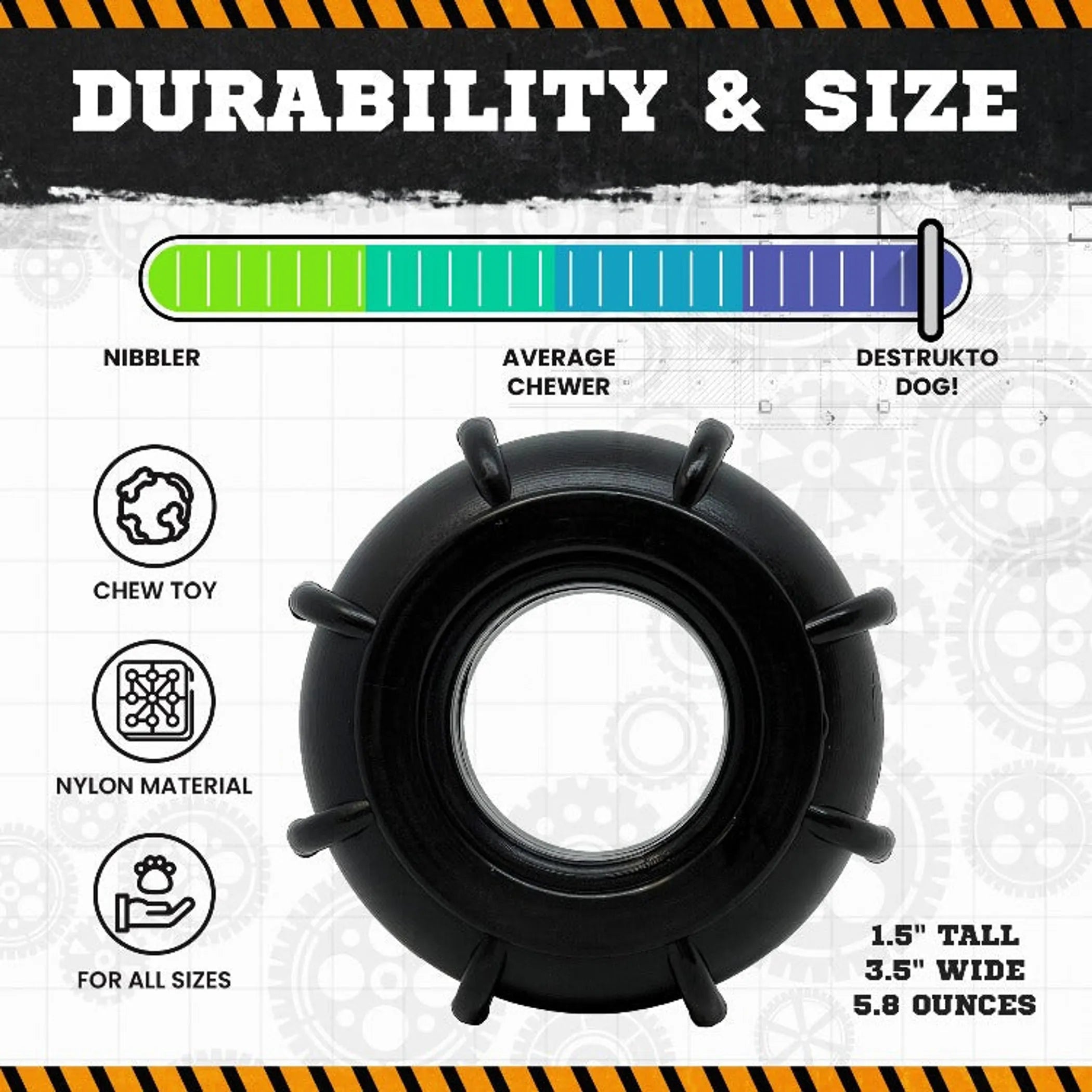 Tractor Tire Nylon Dog Chew Toy for Super Chewers  & FDA Compliant